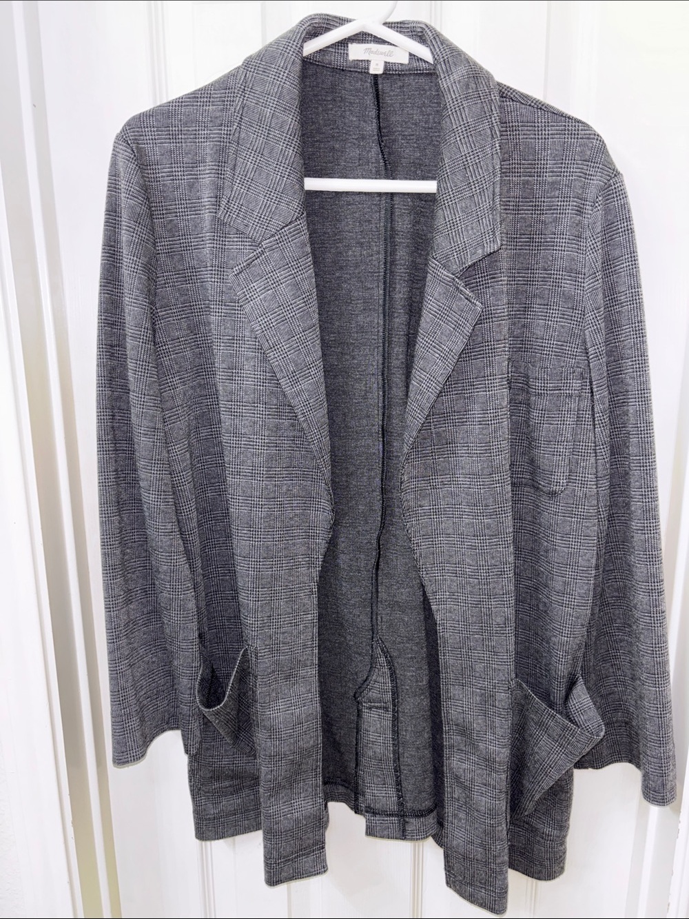 Madewell Gray Plaid Open-Front Blazer